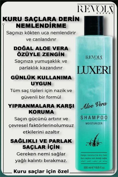 Revola Luxeri Şampuan Kuru Saçlar İçin Nem Desteği 500 Ml Aloe Vera - 2