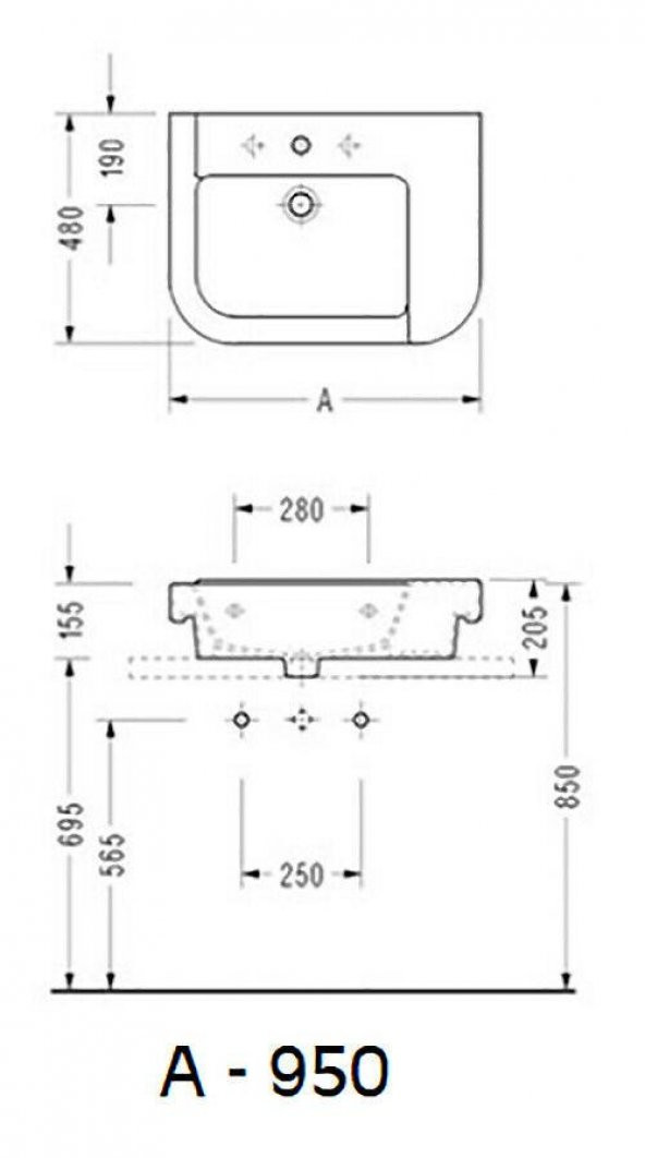Serel Verda Tezgah Üstü 48x95 Cm Lavabo 8936TDS000 - 4