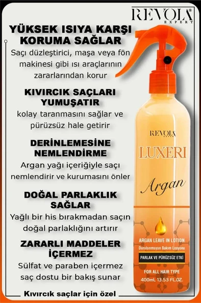 Revola Expert Luxeri Parlak ve Pürüzsüz Etki Fön Suyu 400 Ml Argan - 2