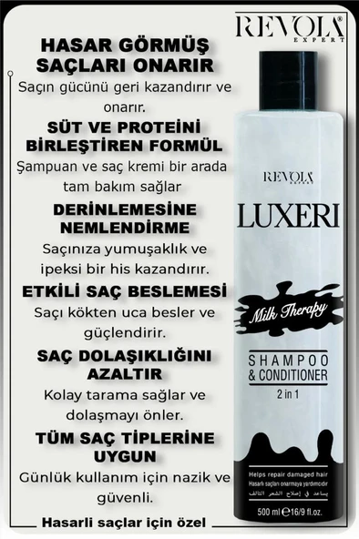 Revola Luxeri 2'si 1 Arada Şampuan ve Kondisyoner Yıpranmış Saçlar İçin Onarıcı 500 Ml Milk Therapy - 2