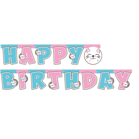Sevimli Kedi Temalı Happy Bırthday Uzar Yazı Banner ürün görseli