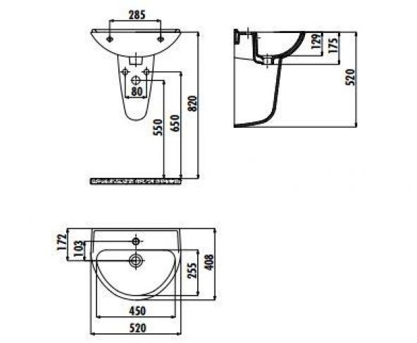 Creavit 40x50 cm Oval Duvara Monte Lavabo TP155 - 2