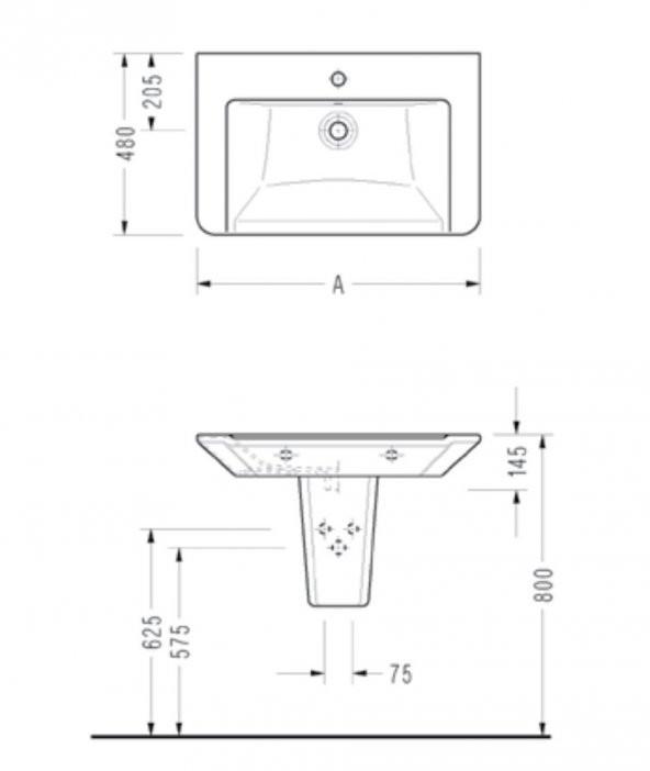 Serel Diagonal 48x65 cm Yarım Ayaklı Lavabo DG01+DG21 - 2