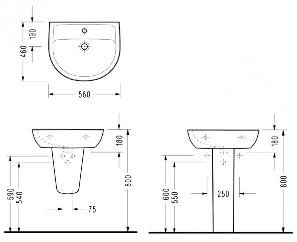 Serel Etna 46x56 cm Tam Ayaklı  Lavabo EN01+F005 - 2