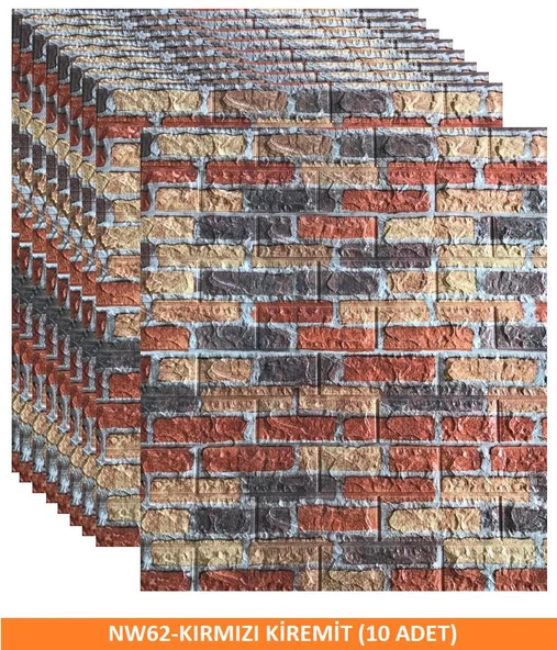 Renkli Duvarlar Kendinden Yapışkanlı 70x77Cm 10 Adet Taş Duvar Kağıdı Paneli - 7