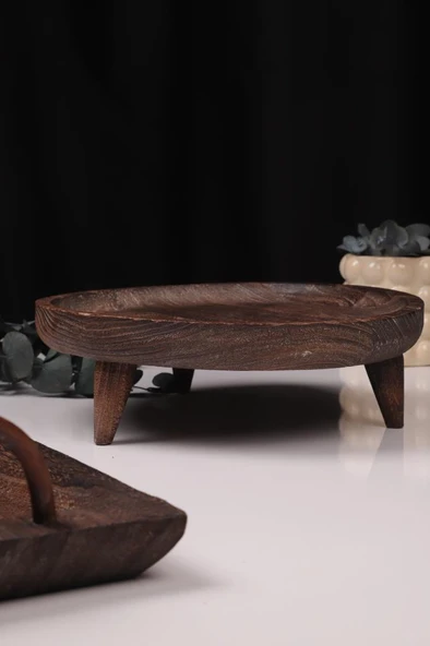 Bambum 2 Parça Pavlonya Elegant Ahşap Sunum ve Servis Seti – Kulplu Dikdörtgen ve Yuvarlak Servis Tabakları - Resim 3