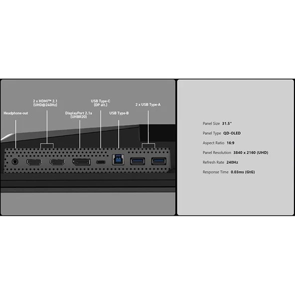 MSI 31.5 MPG 322URX QD-OLED 3840X2160(UHD) 16:9 FLAT 240HZ 0.03MS ADAPTIVE-SYNC GAMING MONITOR SİYAH - Resim 2