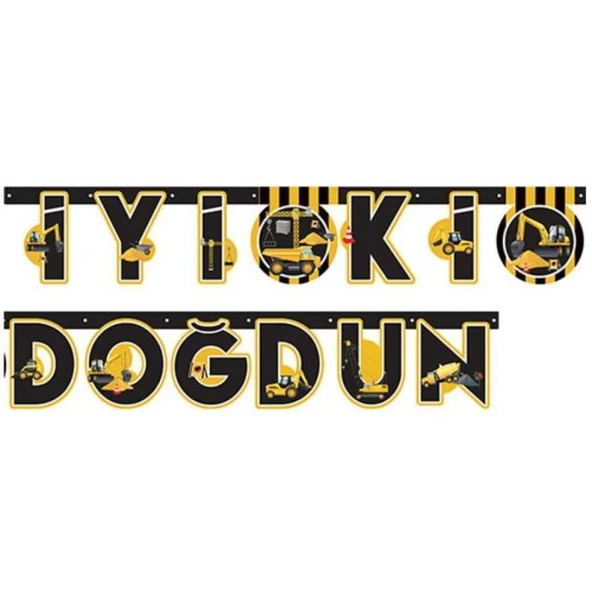 İnşaat İyi Ki Doğdun Uzar Yazı Banner ürün görseli