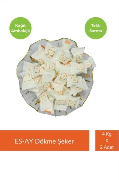 ESAY Şeker Tekli Sarma Küp Şeker 4 kg x 2 Adet (Kağıtlı)