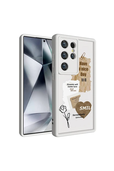 GNG HOME Galaxy S24 Ultra Kılıf Kamera Korumalı Baskılı Arka Yüzey Zore Klas Kapak - Beyaz - Resim 2