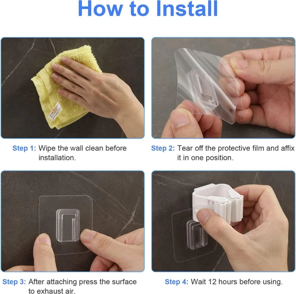 3B Trend 8 Adet Süpürge Tutucu Duvar Kendinden Yapışkanlı Duvar Delme Gerektirmez Tutucu (Beyaz) - Resim 5