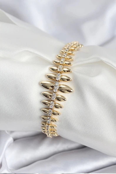 Pirinç VIP Seri Gold Renk Sıralı Damla Model Kadın Bileklik