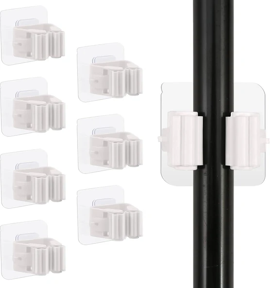 3B Trend 8 Adet Süpürge Tutucu Duvar Kendinden Yapışkanlı Duvar Delme Gerektirmez Tutucu (Beyaz) ürün görseli