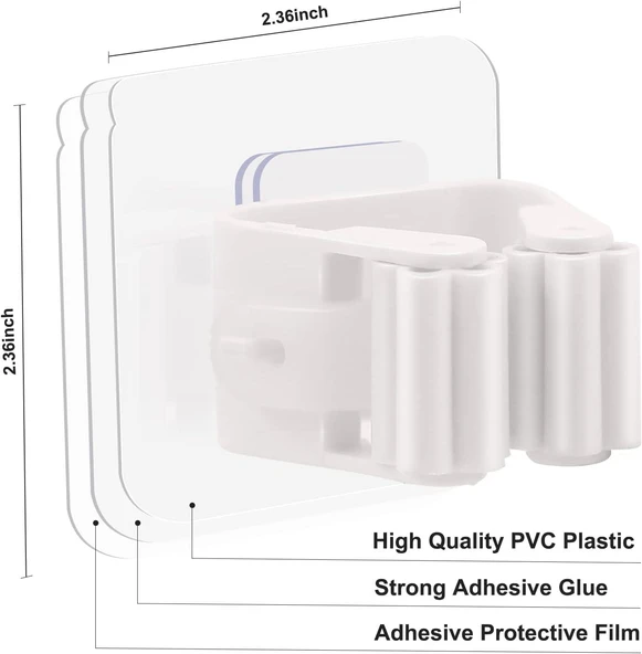 3B Trend 8 Adet Süpürge Tutucu Duvar Kendinden Yapışkanlı Duvar Delme Gerektirmez Tutucu (Beyaz) - Resim 2