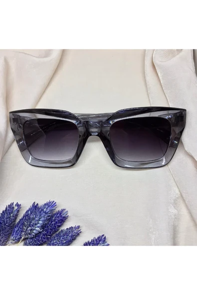 Vipfoni Unisex Kalın Kemik Çerçeveli Dikdörtgen Güneş Gözlüğü Siyah Camlı Şeffaf ürün görseli