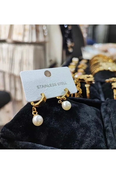 Vipfoni Gold Renk Top İncili Çelik Küpe ürün görseli