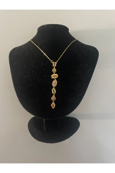 Vipfoni Çok Renkli Baget Taşlı 7 Element Çelik Dekolte Kolyesi ürün görseli