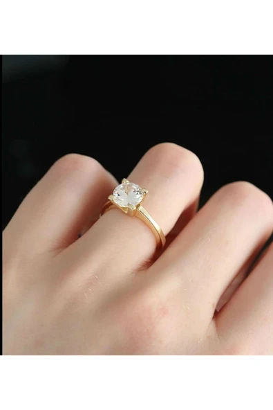 Ebijuteri Kadın Gold Renk Tek Taş Bayan Imitasyon Yüzük - 9 Numara ürün görseli
