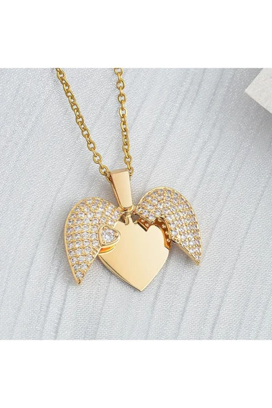Vipfoni Açılıp Kapanabilen Zirkon Taşlı Kalp Çelik Kolye - Resim 3