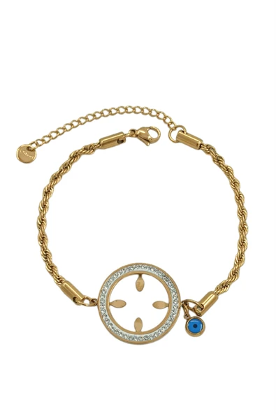 Vipfoni Zirkon Taşlı Çeyrek Altın Koyulabilir Lüks Burgu Zincir Bileklik ürün görseli 1