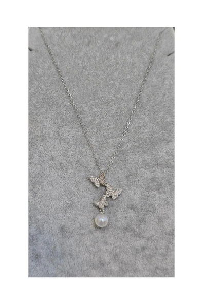 Vipfoni İnci Detaylı Kelebek Çelik Kolye ürün görseli