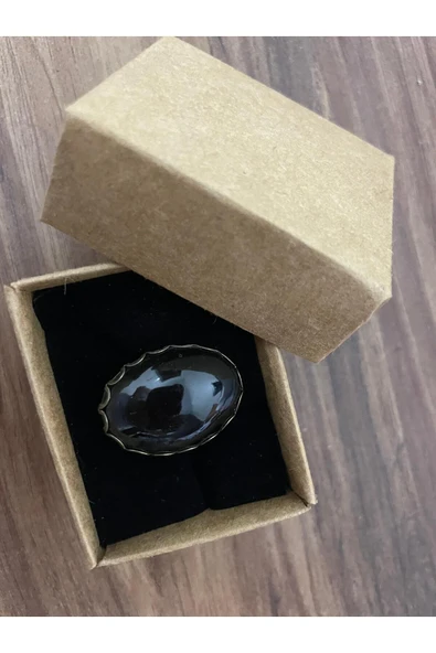 Vipfoni Siyah Sitrin Taşlı Gümüş Renk Büyük Doğal Taş Yüzük El Yapımı - 2