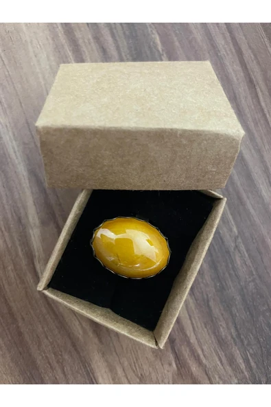 Vipfoni Sitrin Taşlı Gümüş Renk Büyük Doğal Taş Yüzük El Yapımı - 2