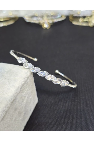 Vipfoni Damla Baget Taşlı Çelik Kadın Kelepçe Bileklik ürün görseli