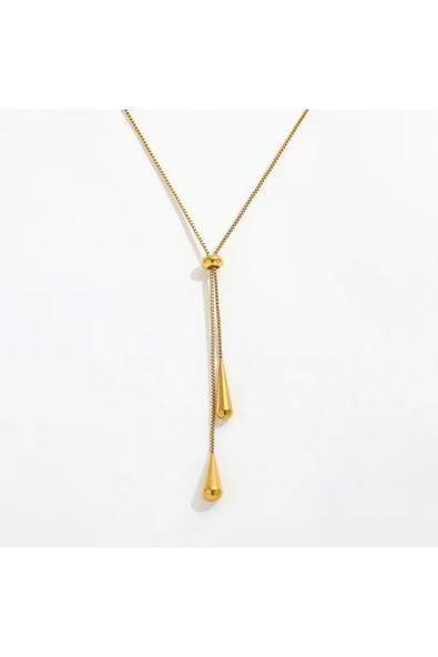 Vipfoni Ayarlanabilir Su Damlası Çelik Asansör Kolye - Resim 2