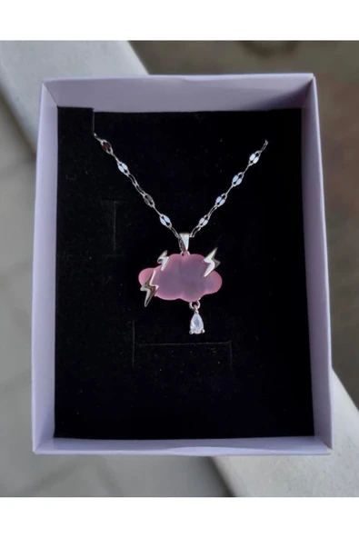Vipfoni Pembe Bulut Şimşek Kadın Çelik Kolye ürün görseli
