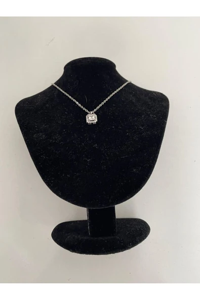 Vipfoni Kare Tek Taş Kolye Tek Taş Yüzük Set - Resim 4