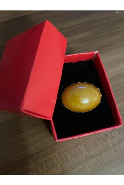 Vipfoni Sitrin Taşlı Gümüş Renk Büyük Doğal Taş Yüzük El Yapımı - 4