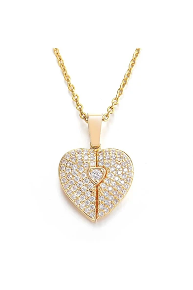 Vipfoni Açılıp Kapanabilen Zirkon Taşlı Kalp Çelik Kolye ürün görseli