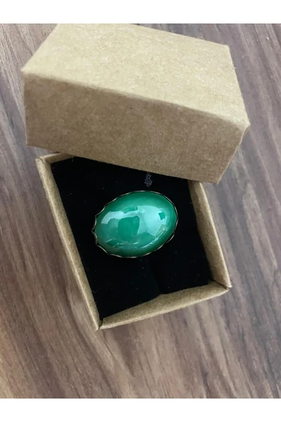Vipfoni Yeşim Taşlı Gümüş Renk Büyük Doğal Taş Yüzük El Yapımı