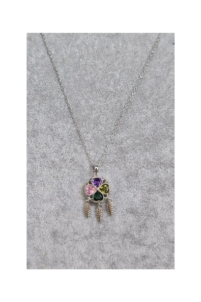 Vipfoni Renkli Taşlı Düş Kapanı Çelik kolye ürün görseli