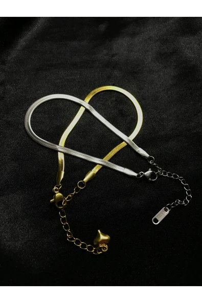 Vipfoni Çelik Yassı İtalyan Zincir Çift Bileklik ürün görseli