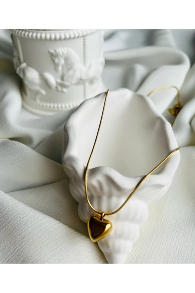 Vipfoni Çelik Gold Renk Bubble Kalp Kolye - Resim 2