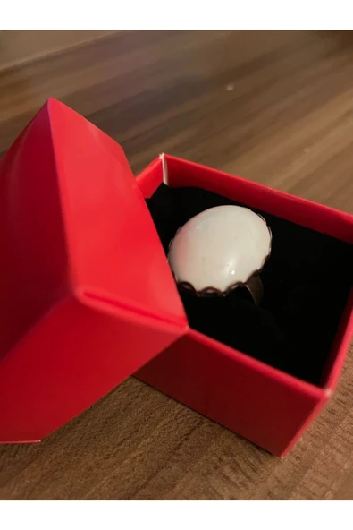 Vipfoni Beyaz Ay Taşlı Gümüş Renk Büyük Doğal Taş Yüzük El Yapımı