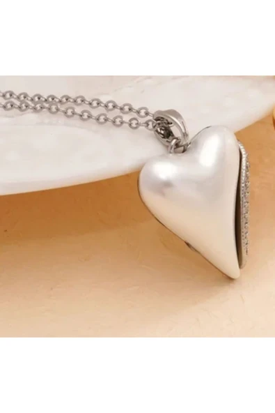 Vipfoni Sedefli Zirkon Taşlı Çelik Kalp Kolye ürün görseli