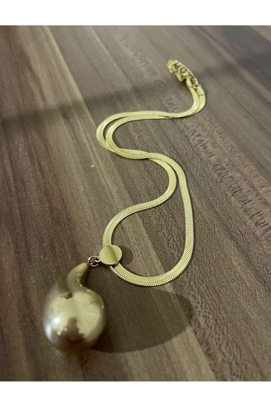 Vipfoni Gözyaşı Damla Model İtalyan Zincirli Paslanmaz Çelik Gold Renk  Kolye - Resim 2