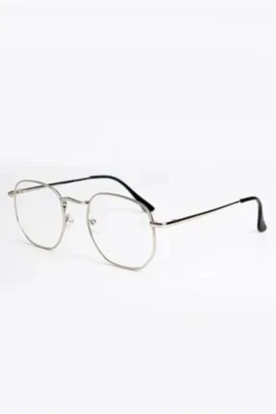 Vipfoni Unisex Beşgen Metal Çerçeve Şeffaf Camlı Gözlük ürün görseli