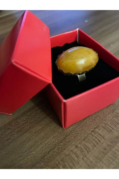 Vipfoni Sitrin Taşlı Gümüş Renk Büyük Doğal Taş Yüzük El Yapımı