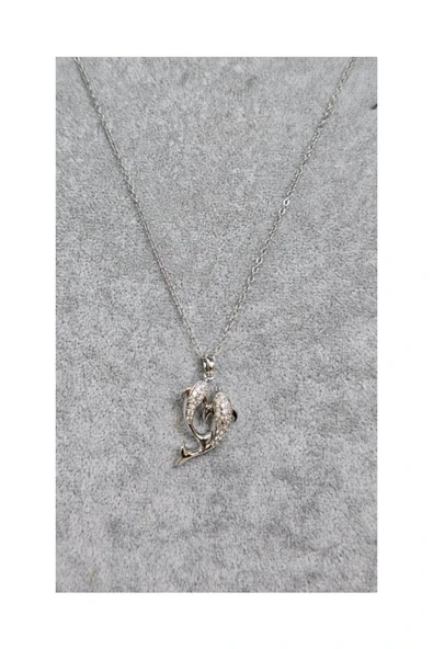 Vipfoni Zirkon Taşlı Çift Yunus Balığı Çelik Kolye ürün görseli