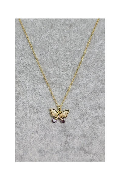 Vipfoni Mor Taşlı Kelebek Çelik Kolye ürün görseli