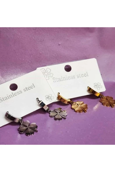 Vipfoni Çelik Yonca Küpe - Resim 2