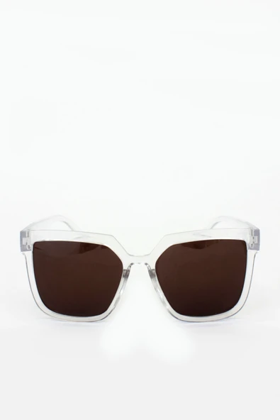 Vipfoni Kahverengi Camlı Büyük Kare Güneş Gözlüğü - Şeffaf ürün görseli 1