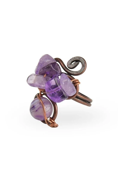 Vipfoni Bakır Renk Amatist Otantik Retro Tasarım Kırıktaş El Yapımı Ayarlanabilir Yüzük ürün görseli