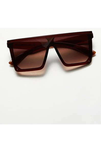 Vipfoni Kare Büyük Unisex Güneş Gözlüğü Kahverengi - Resim 2