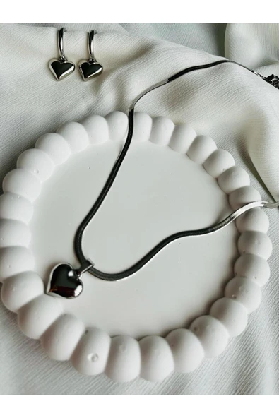 RuStore İtalyan Zincirli Bubble Çelik Kalp Kolye Küpe Set ürün görseli 1