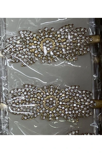 Vipfoni Lüks Kristal Taşlı Metal Çiçek Motifli  Yan Gelin Kına Nişan Saç Tokası 2 Adet ürün görseli